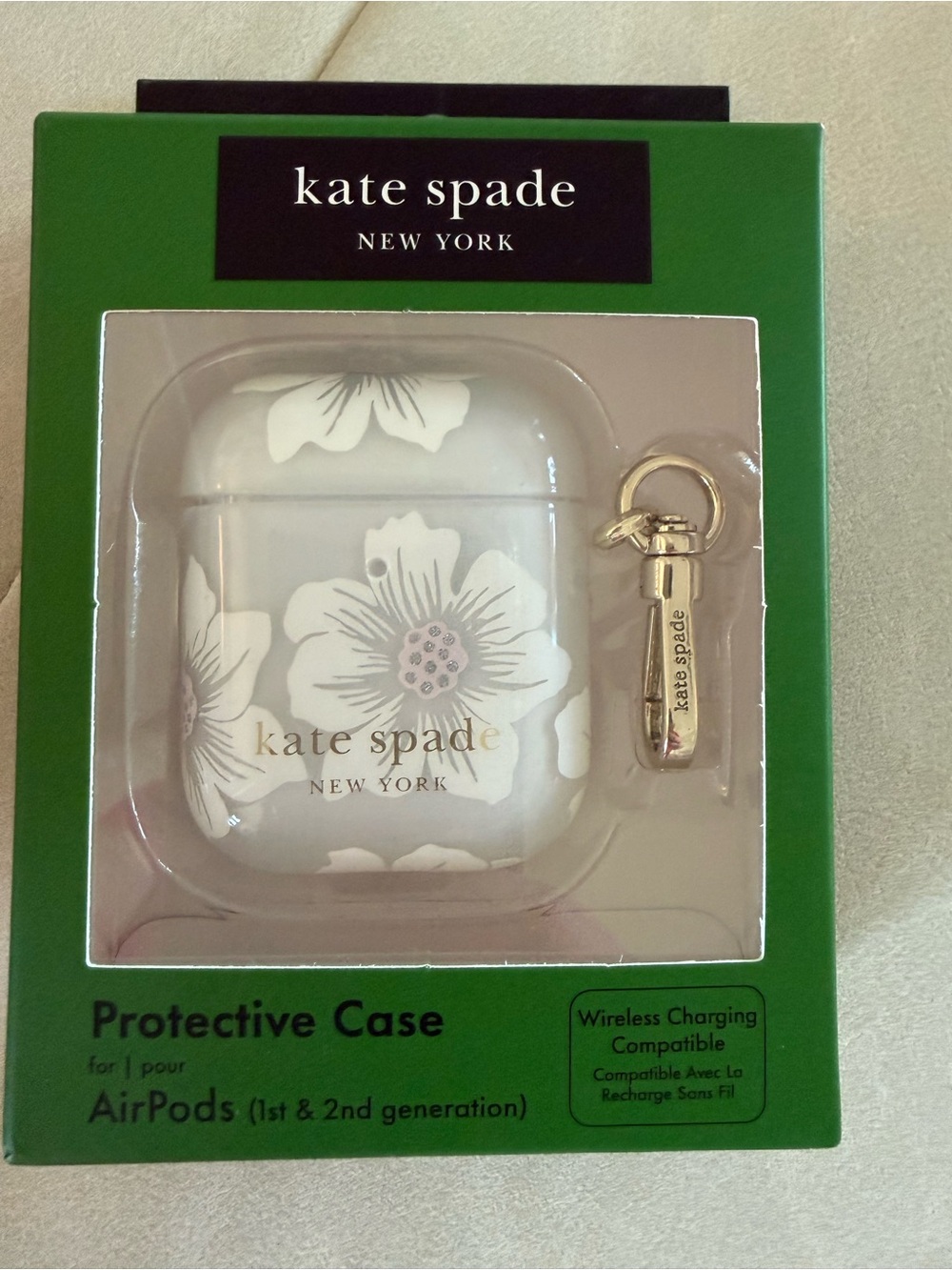 kate spade White Floral AirPods Protective Case with Gold Keyring Charm